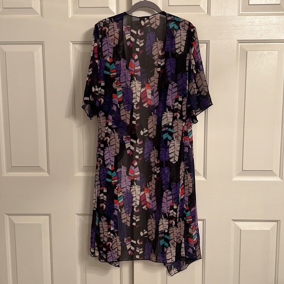 #77- LuLaRoe Shirley Multicolor Sheer Feather Kimono Open Front Cover Up -Small - Picture 3 of 6